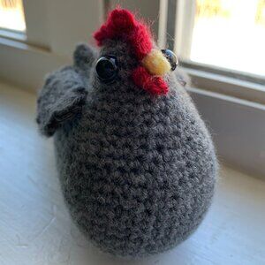 Dark Grey Crochet Chicken Stuffed Plushie Toy| Small Sitting Plushie
